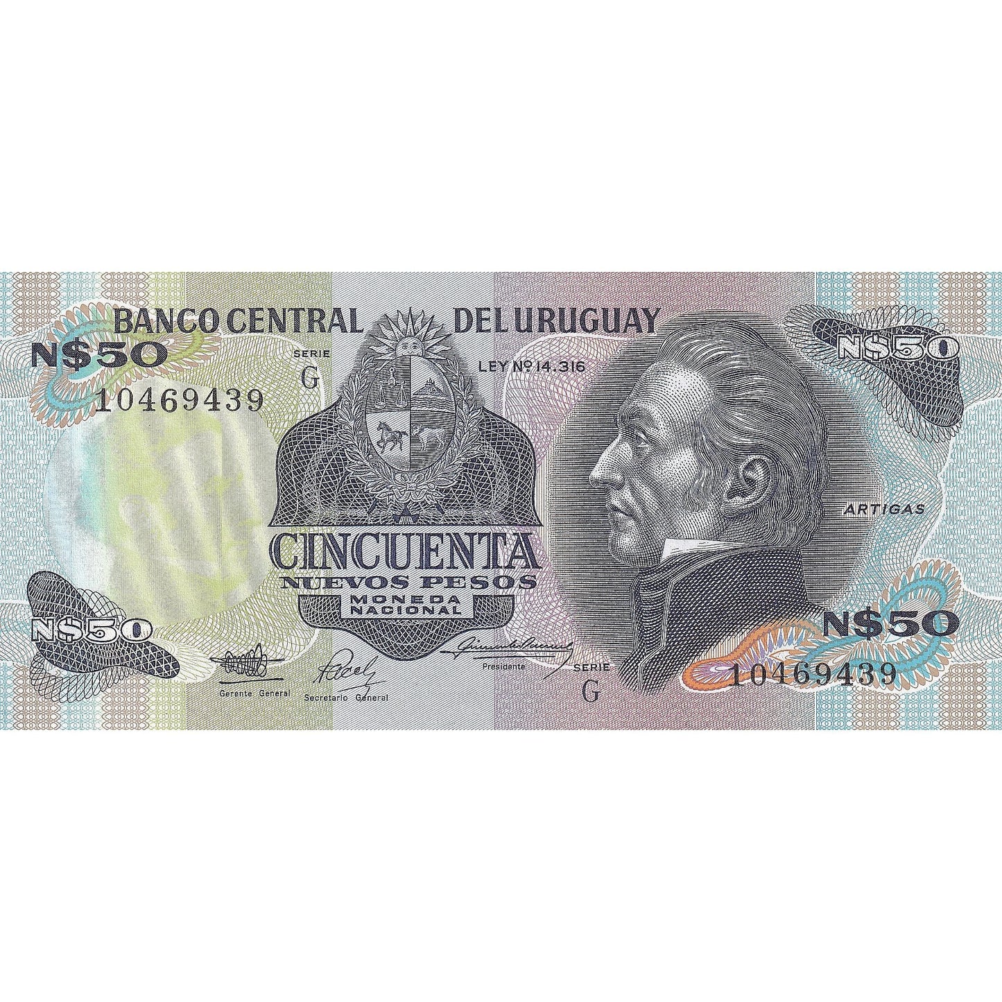 Uruguaj, 
  
  50 nuevos pesos, 
  
  1989