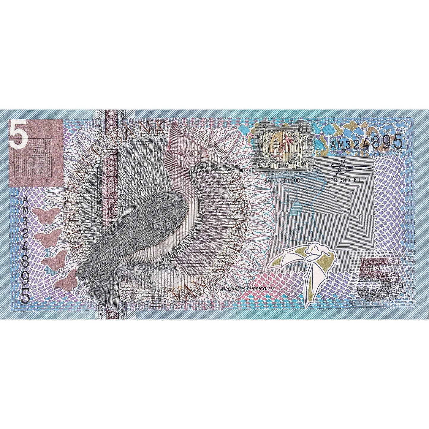 Surinam, 
  
  5 zlatých, 
  
  2000