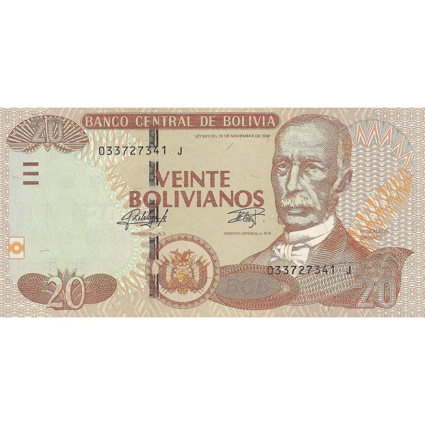 Bolívia, 
  
  20 Bolivianov, 
  
  1986