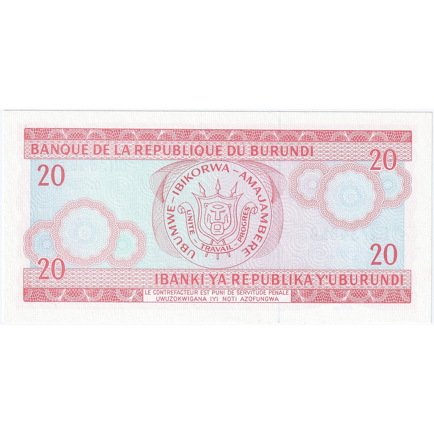 Burundi, 
  
  20 frankov, 
  
  1988