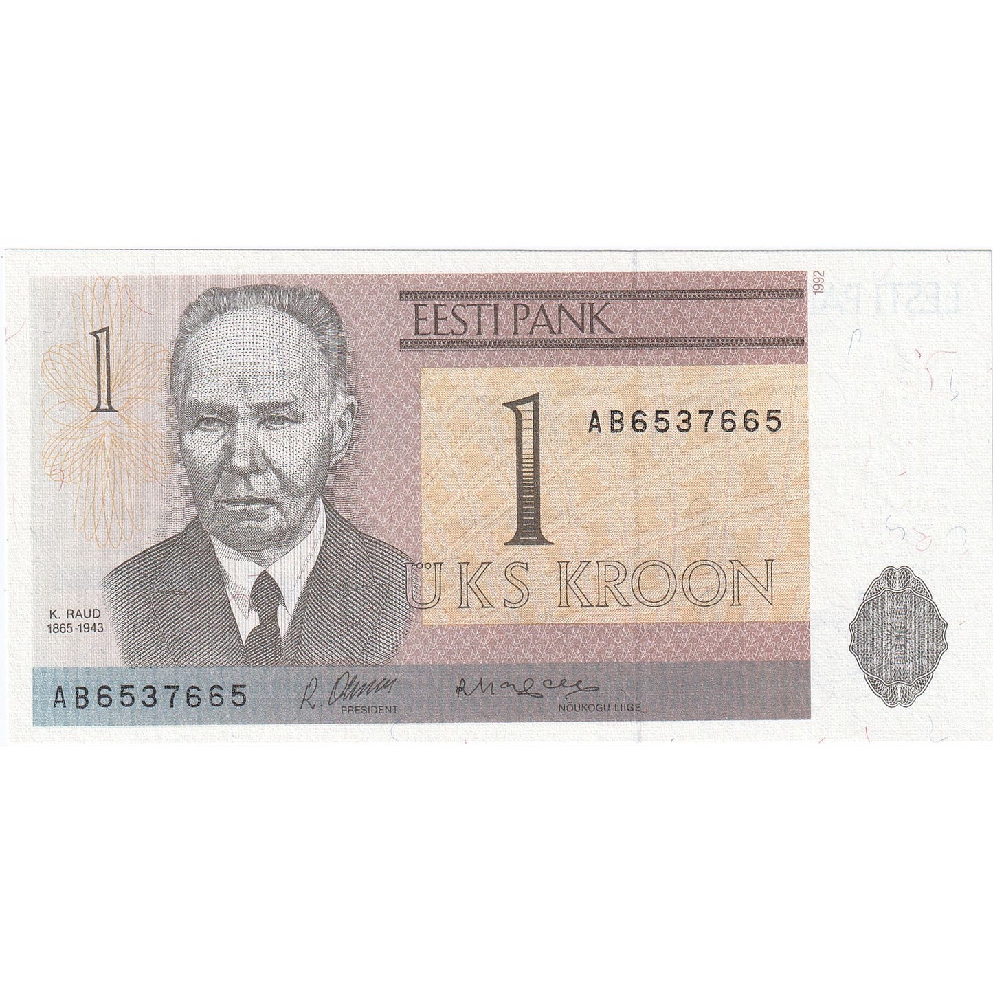 Estónsko, 
  
  1 koruna, 
  
  1992