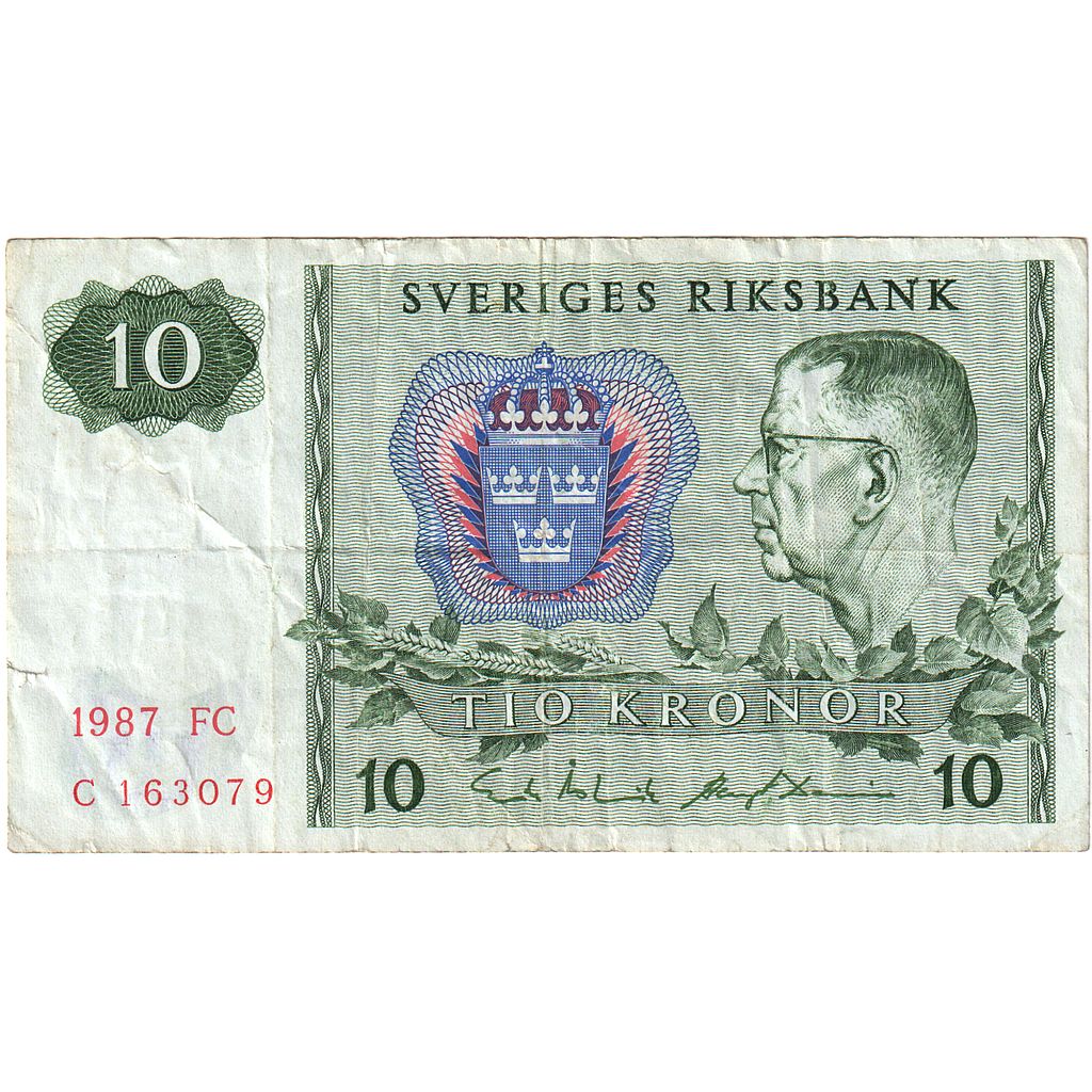 Švédsko, 
  
  10 korún, 
  
  1987