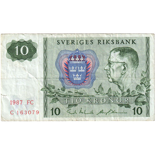 Švédsko, 
  
  10 korún, 
  
  1987