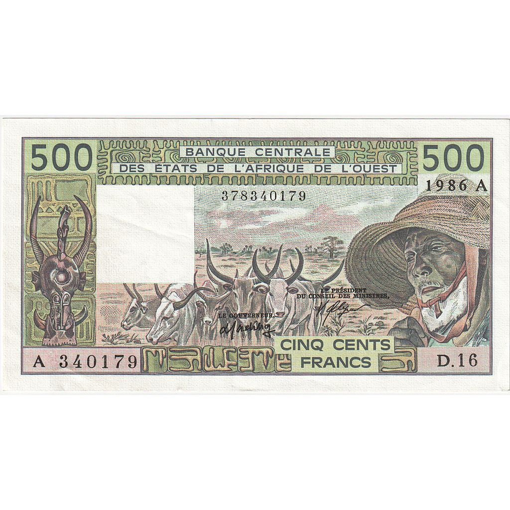 štáty západnej Afriky, 
  
  500 frankov, 
  
  1986