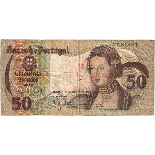 Portugalsko, 
  
  50 Escudos, 
  
  1980