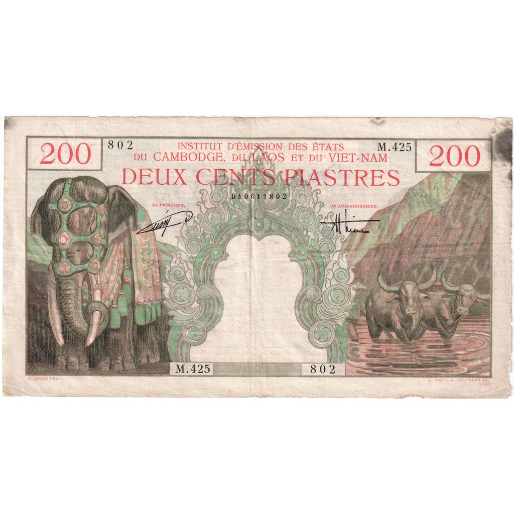 FRANCÚZSKA INDO-ČÍNA, 
  
  200 piastrov = 200 rielov, 
  
  NEDATOVANÉ 1953