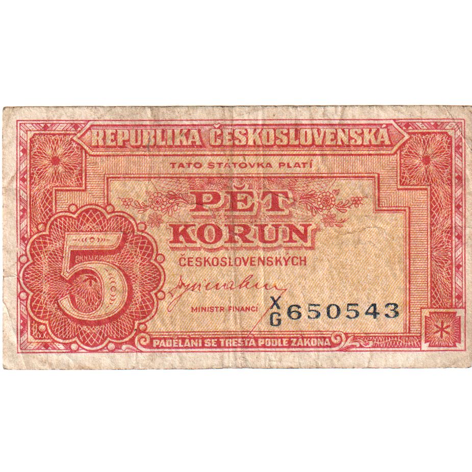 Československo, 
  
  5 korún, 
  
  1949-01-25