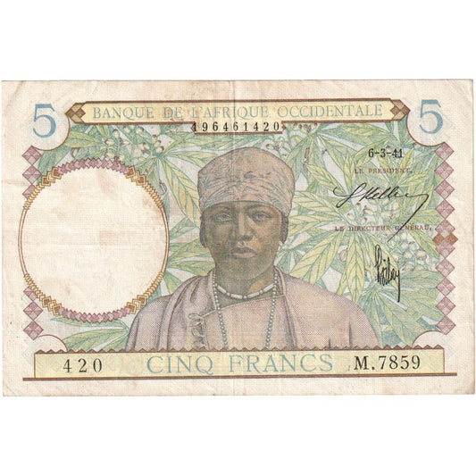 francúzska západná Afrika, 
  
  5 frankov, 
  
  1941-03-06