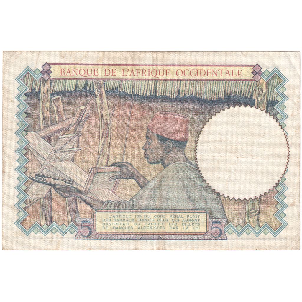 francúzska západná Afrika, 
  
  5 frankov, 
  
  1941-03-06