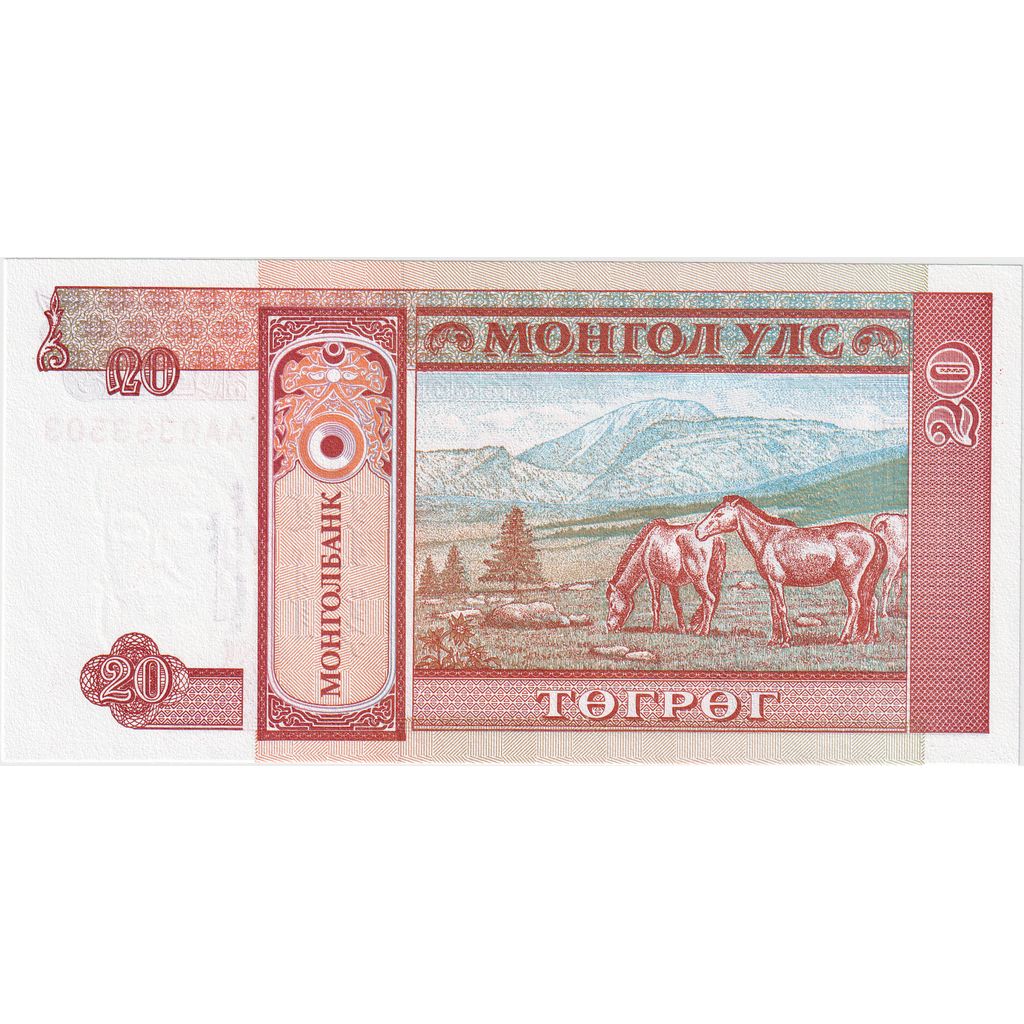 Mongolsko, 
  
  20 Tugrik, 
  
  Nedatované (1993)