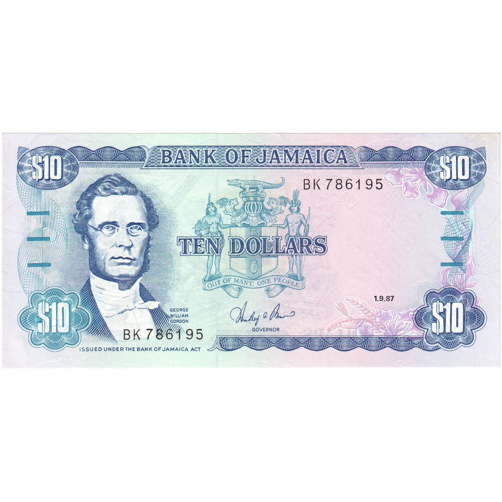 jamajka, 
  
  10 dolárov, 
  
  1987-09-01