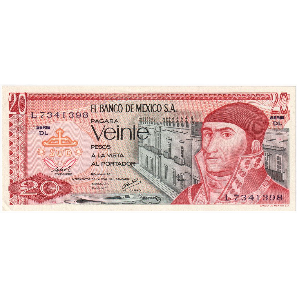 Mexiko, 
  
  20 pesos, 
  
  1977-07-08