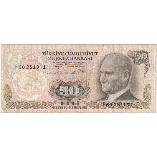 Turecko, 
  
  50 lír, 
  
  Starý dátum 1970-10-14