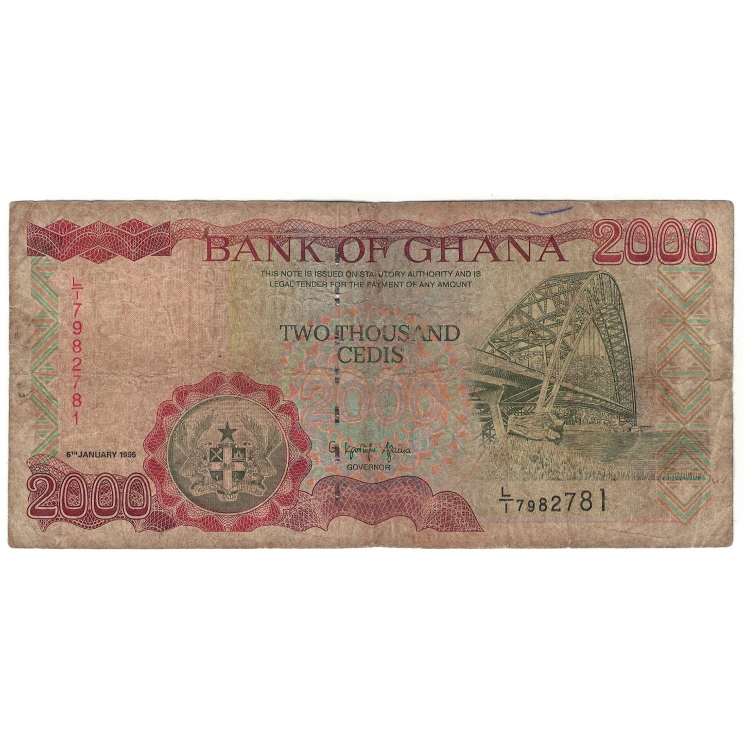 bankovka, 
  
  Ghana, 
  
  2000 Cedis