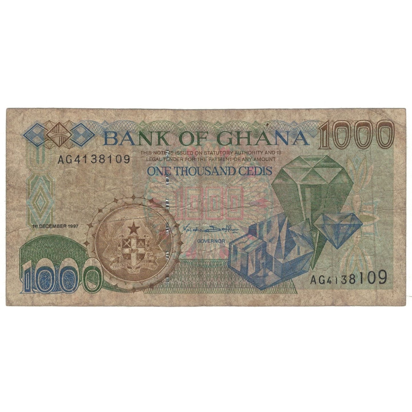 bankovka, 
  
  Ghana, 
  
  1000 Cedis