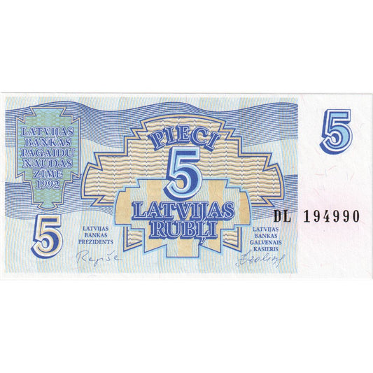 Lotyšsko, 
  
  5 rubľov, 
  
  1992