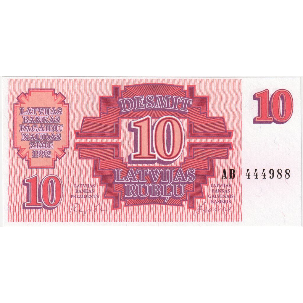 Lotyšsko, 
  
  10 rubľov, 
  
  1992