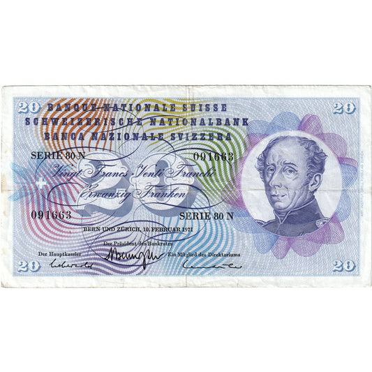 Švajčiarsko, 
  
  20 Franken, 
  
  1971-02-10