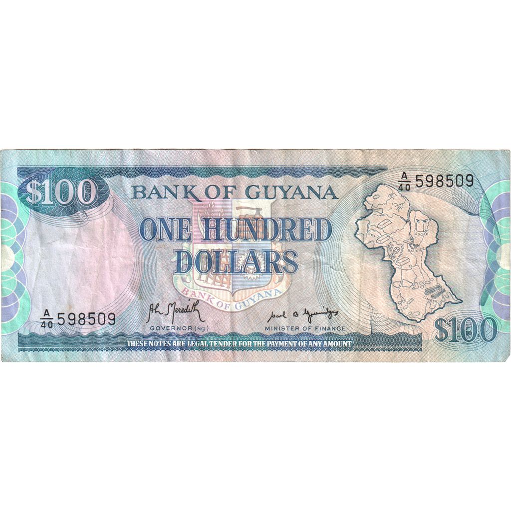 Guyana, 
  
  100 dolárov, 
  
  VF(20-25)