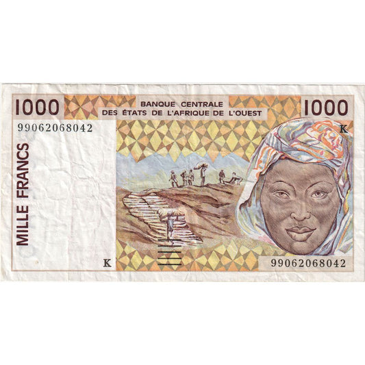 štáty západnej Afriky, 
  
  1000 frankov, 
  
  VF(30-35)