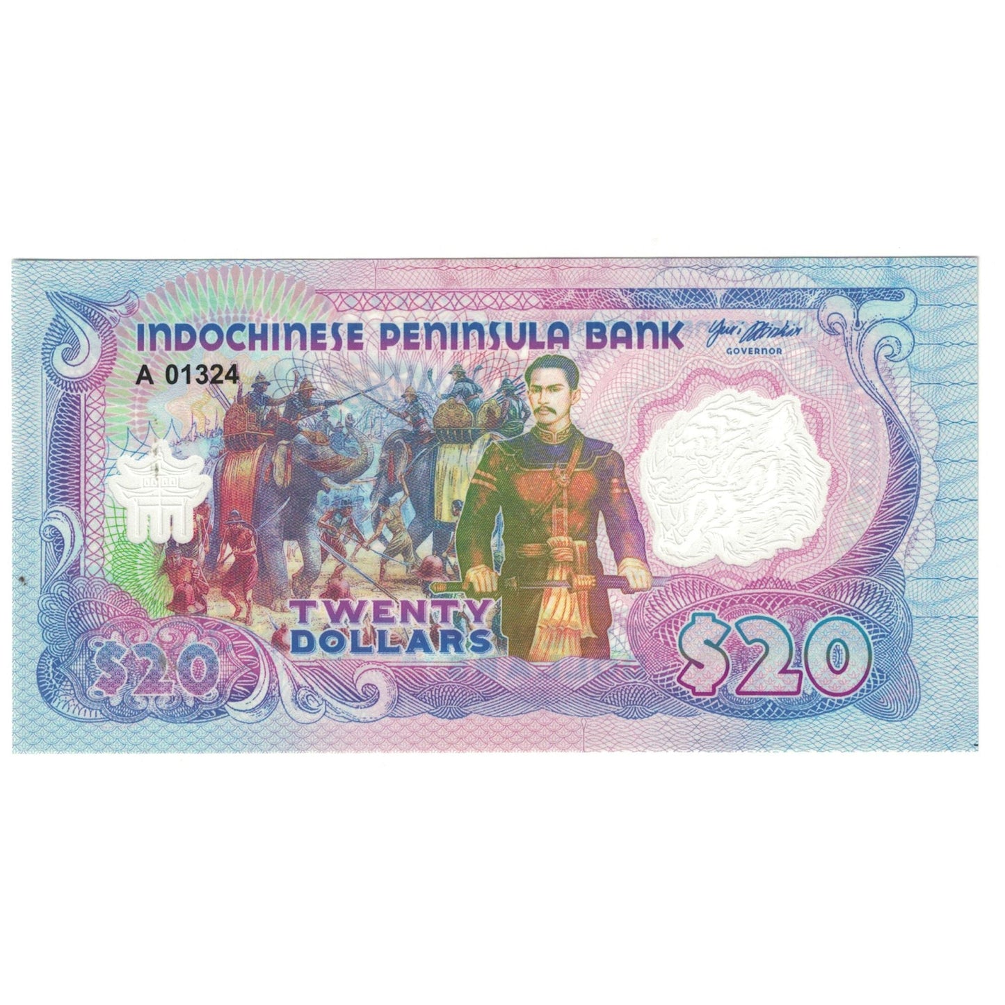 bankovka, 
  
  Indočína, 
  
  20 dolárov