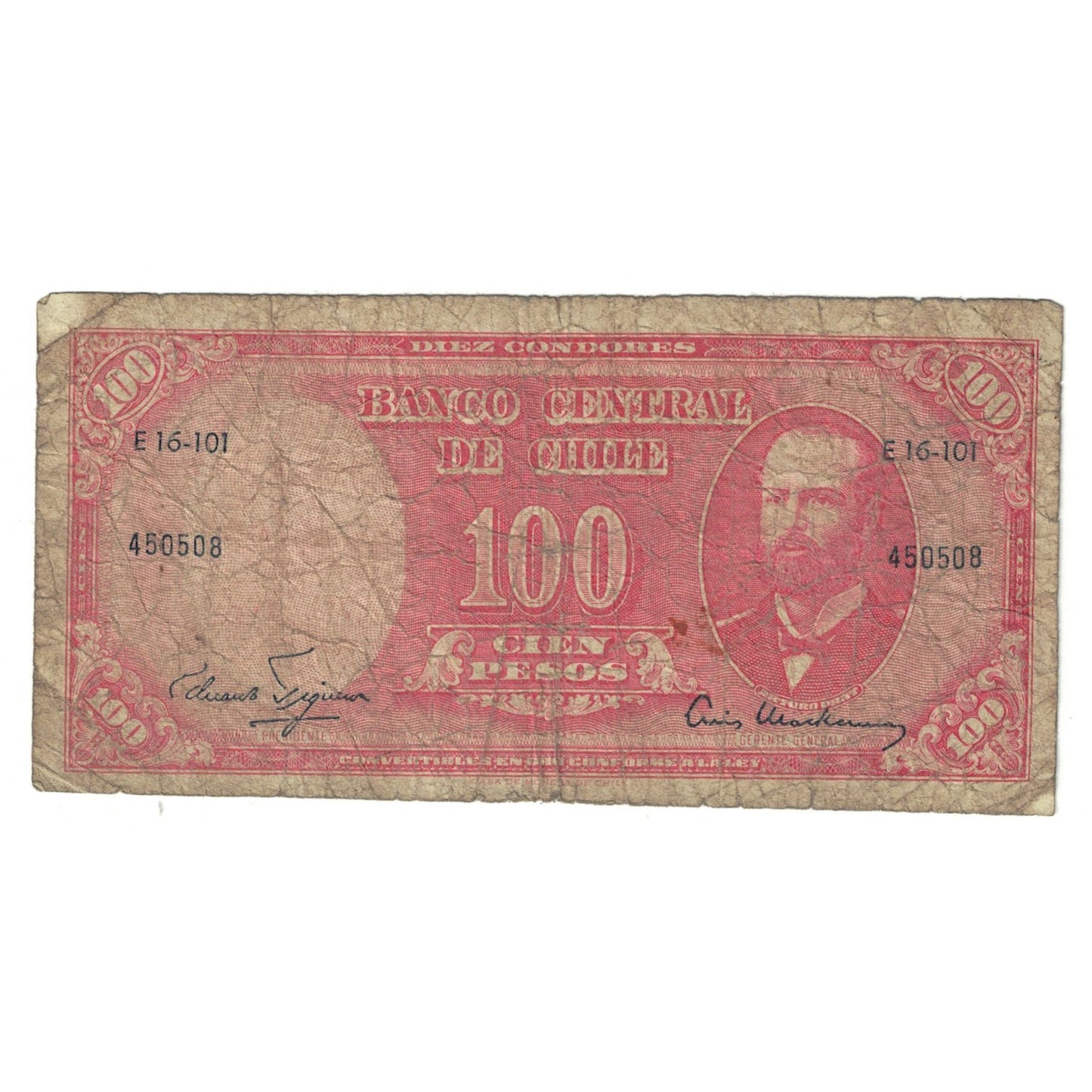 bankovka, 
  
  Čile, 
  
  10 Centesimos na 100 pesos