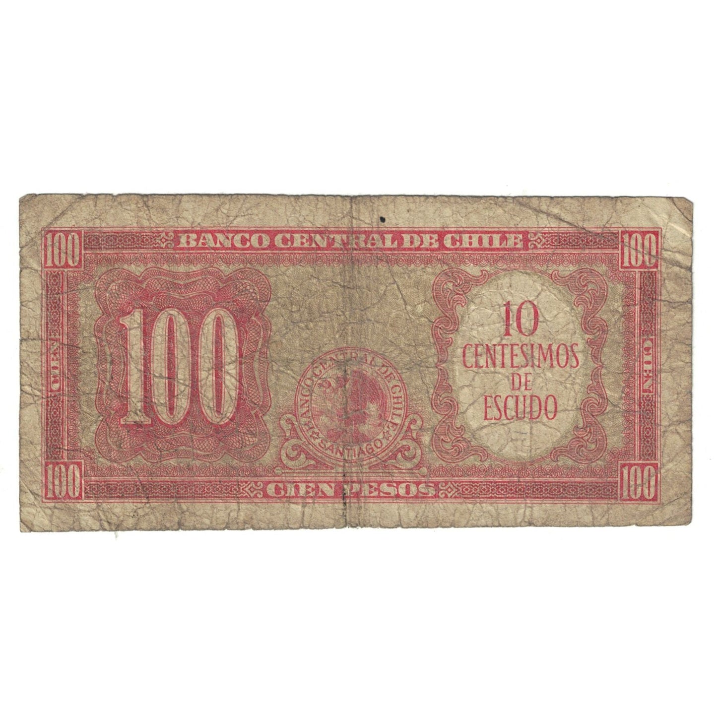 bankovka, 
  
  Čile, 
  
  10 Centesimos na 100 pesos