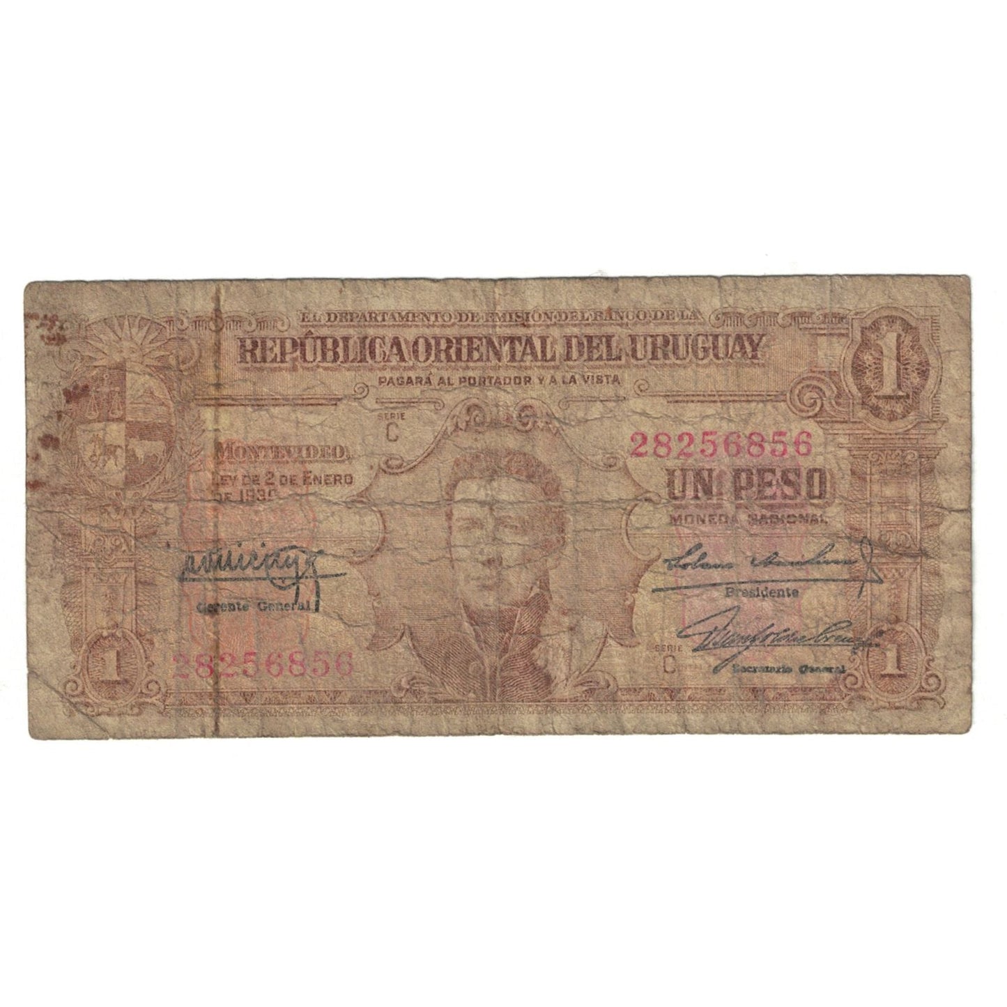 bankovka, 
  
  Uruguaj, 
  
  1 peso