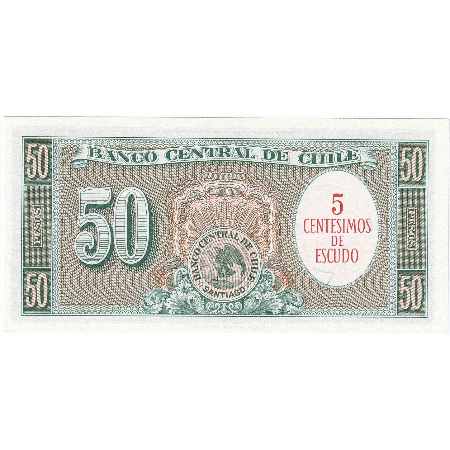 Čile, 
  
  5 centesimov za 50 pesos, 
  
  UNC(65-70)