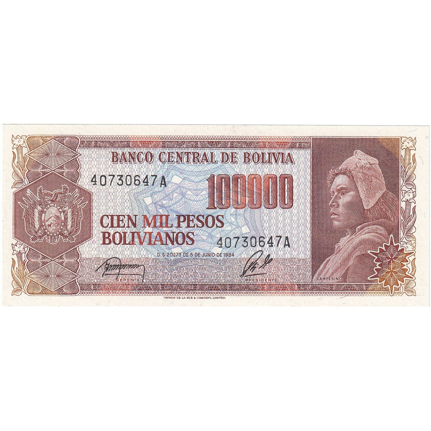 Bolívia, 
  
  100, 
  
  000 bolívianskych pesos