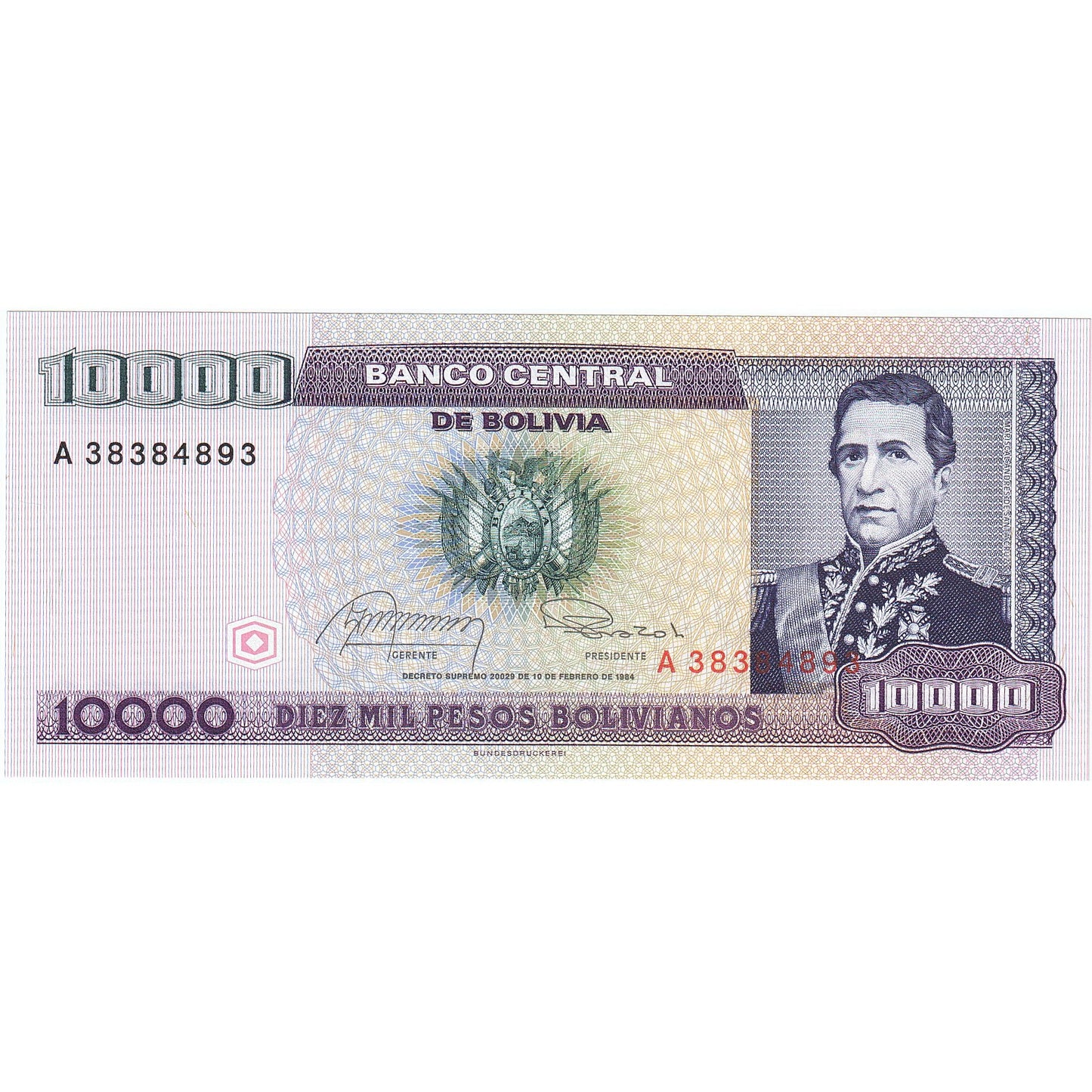 Bolívia, 
  
  10, 
  
  000 bolívianskych pesos