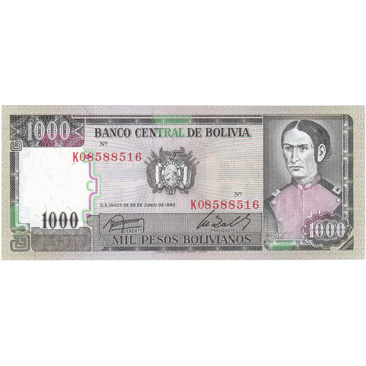 Bolívia, 
  
  1000 pesos bolivianos, 
  
  1982