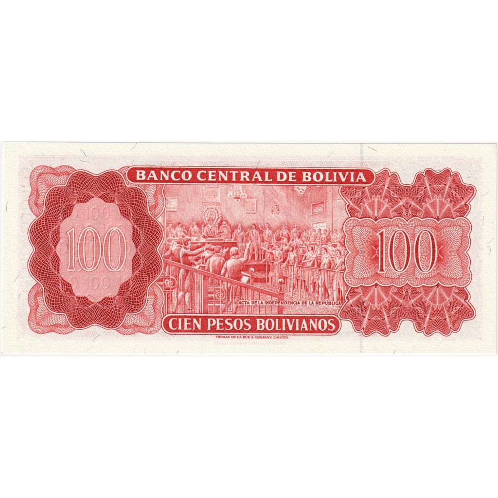 Bolívia, 
  
  100 pesos bolivianos, 
  
  1962