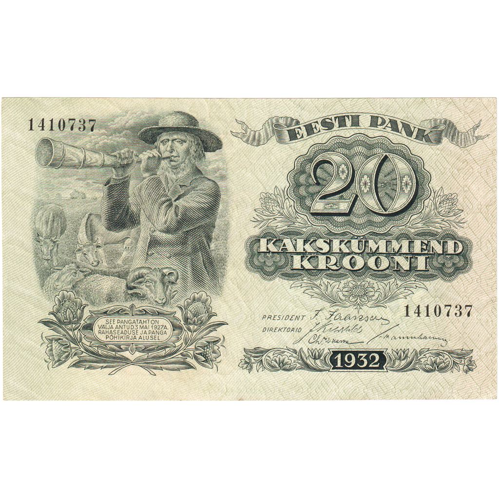 Estónsko, 
  
  20 korún, 
  
  1932