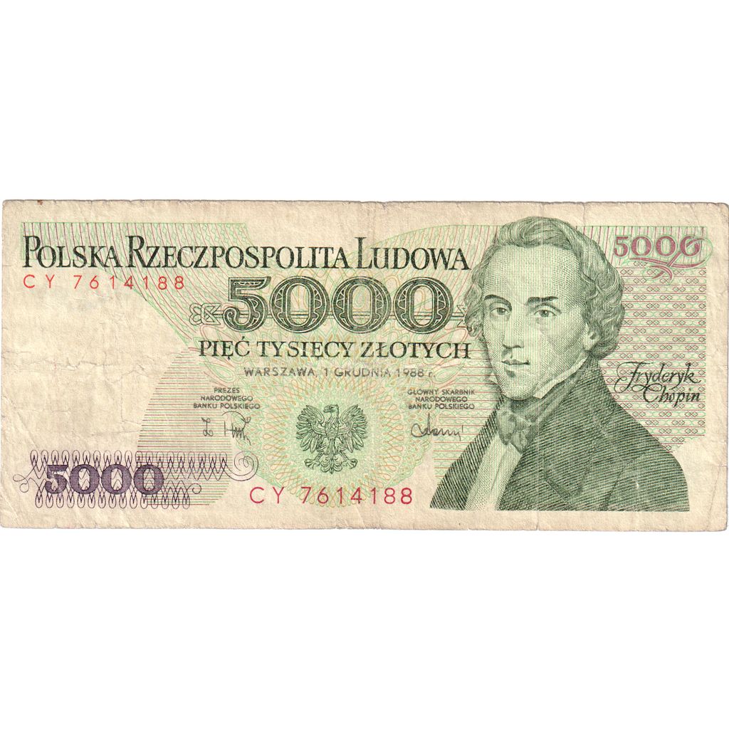 Poľsko, 
  
  5000 zlotých, 
  
  12.12.1988