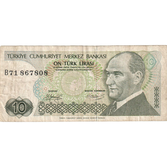 Turecko, 
  
  10 lír, 
  
  VF(20-25)