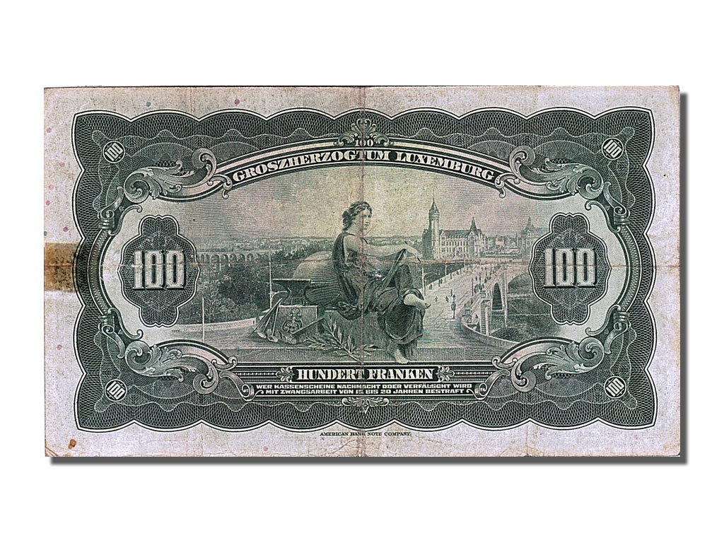 bankovka, 
  
  Luxembursko, 
  
  100 frankov