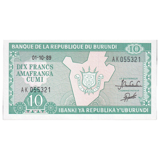 bankovka, 
  
  Burundi, 
  
  10 frankov