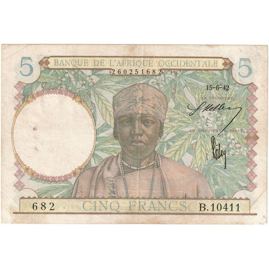 francúzska západná Afrika, 
  
  5 frankov, 
  
  1942