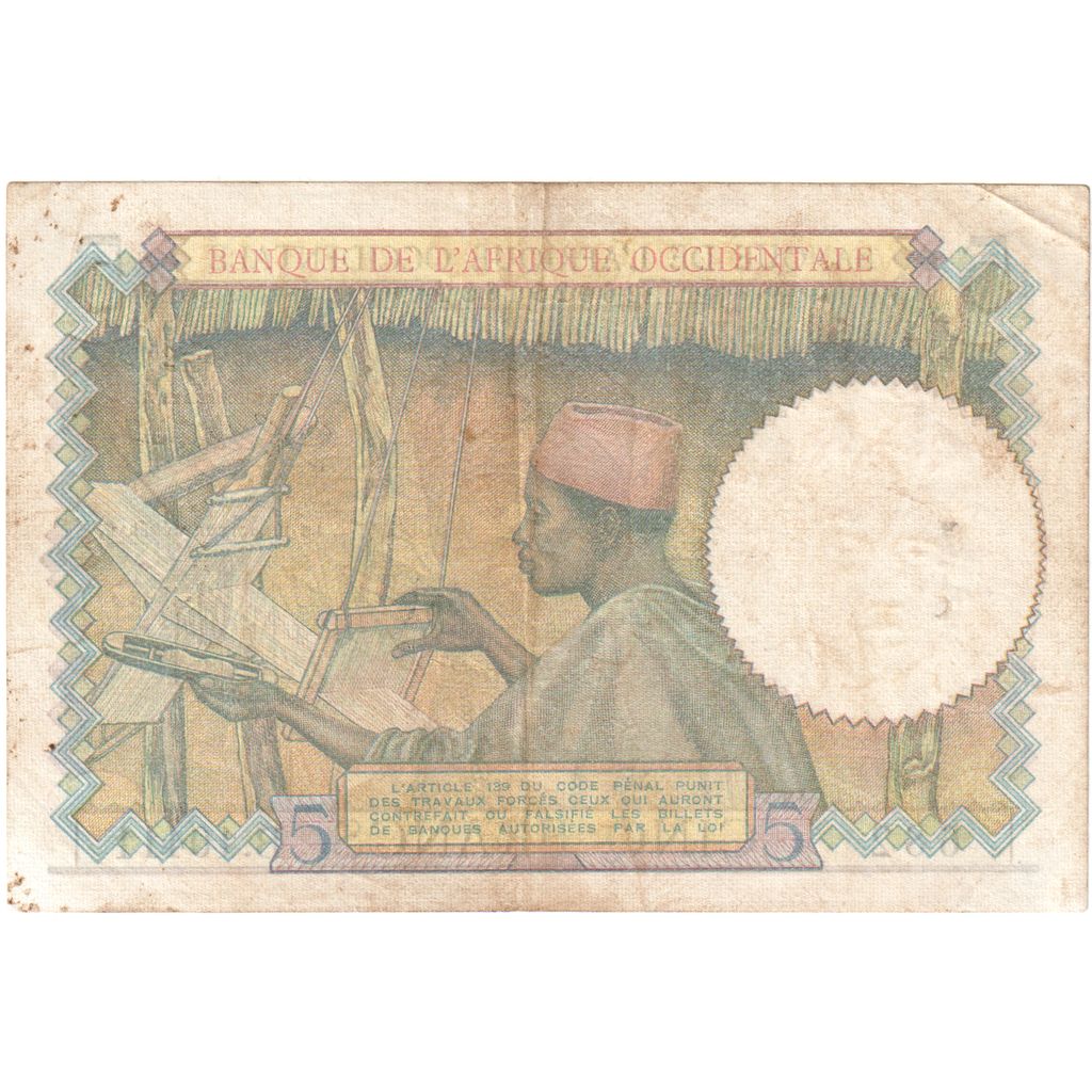 francúzska západná Afrika, 
  
  5 frankov, 
  
  1942