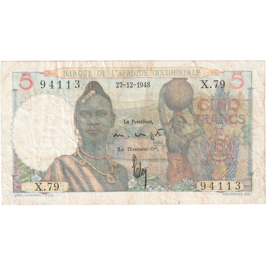 francúzska západná Afrika, 
  
  5 frankov, 
  
  1948