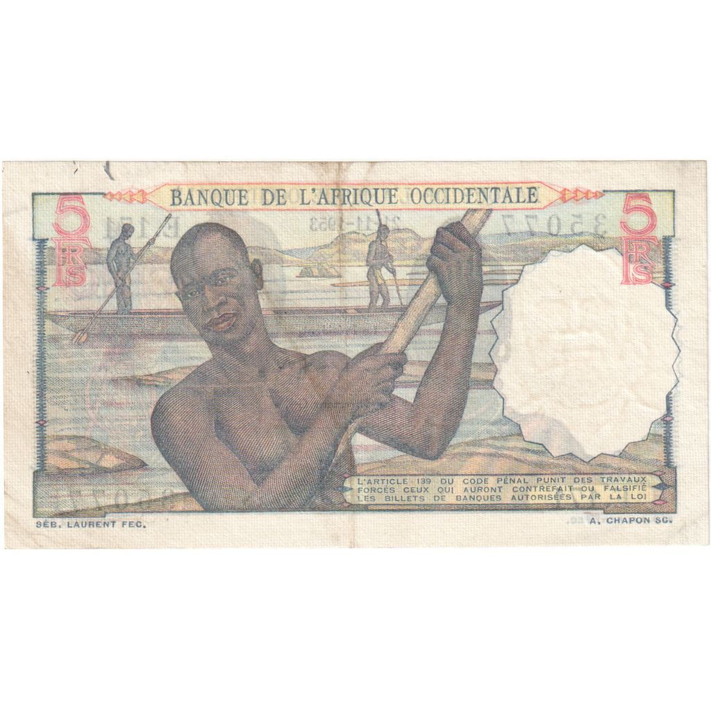 francúzska západná Afrika, 
  
  5 frankov, 
  
  1953