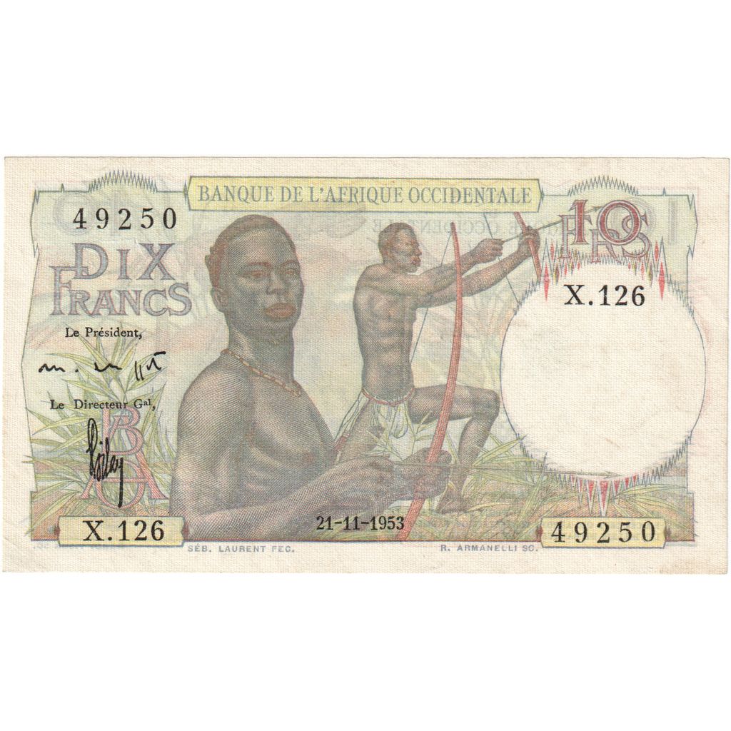 francúzska západná Afrika, 
  
  10 frankov, 
  
  1953