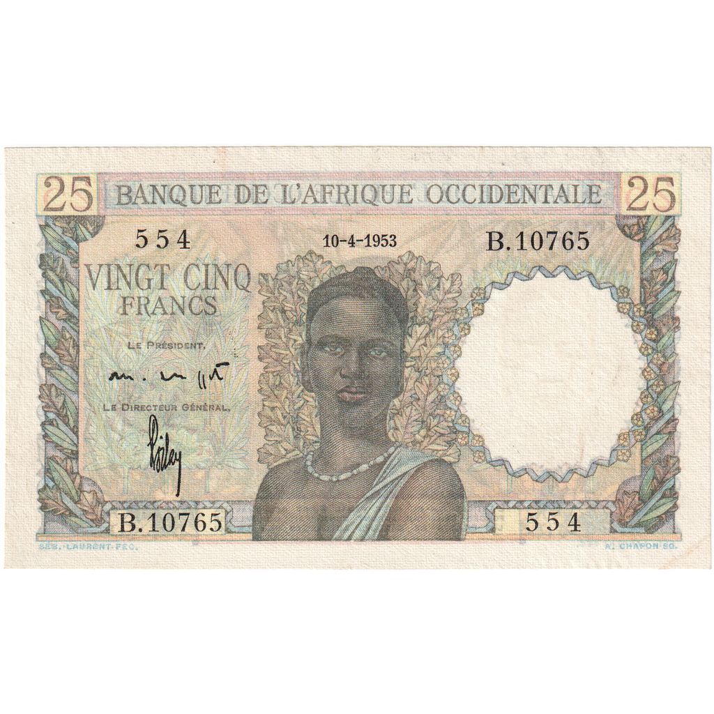 francúzska západná Afrika, 
  
  25 frankov, 
  
  1953