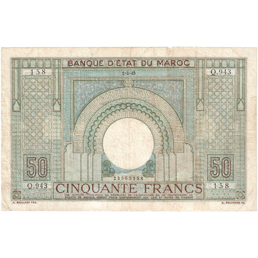 Maroko, 
  
  50 frankov, 
  
  1945