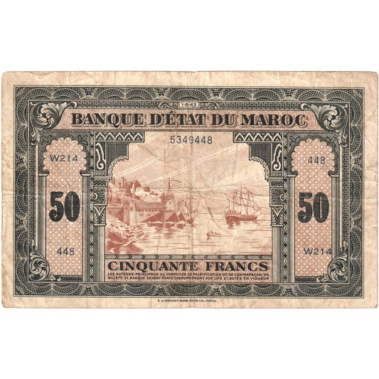 Maroko, 
  
  50 frankov, 
  
  1943