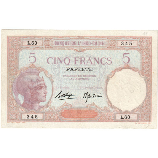 Tahiti, 
  
  5 frankov, 
  
  Nedatované (1927)