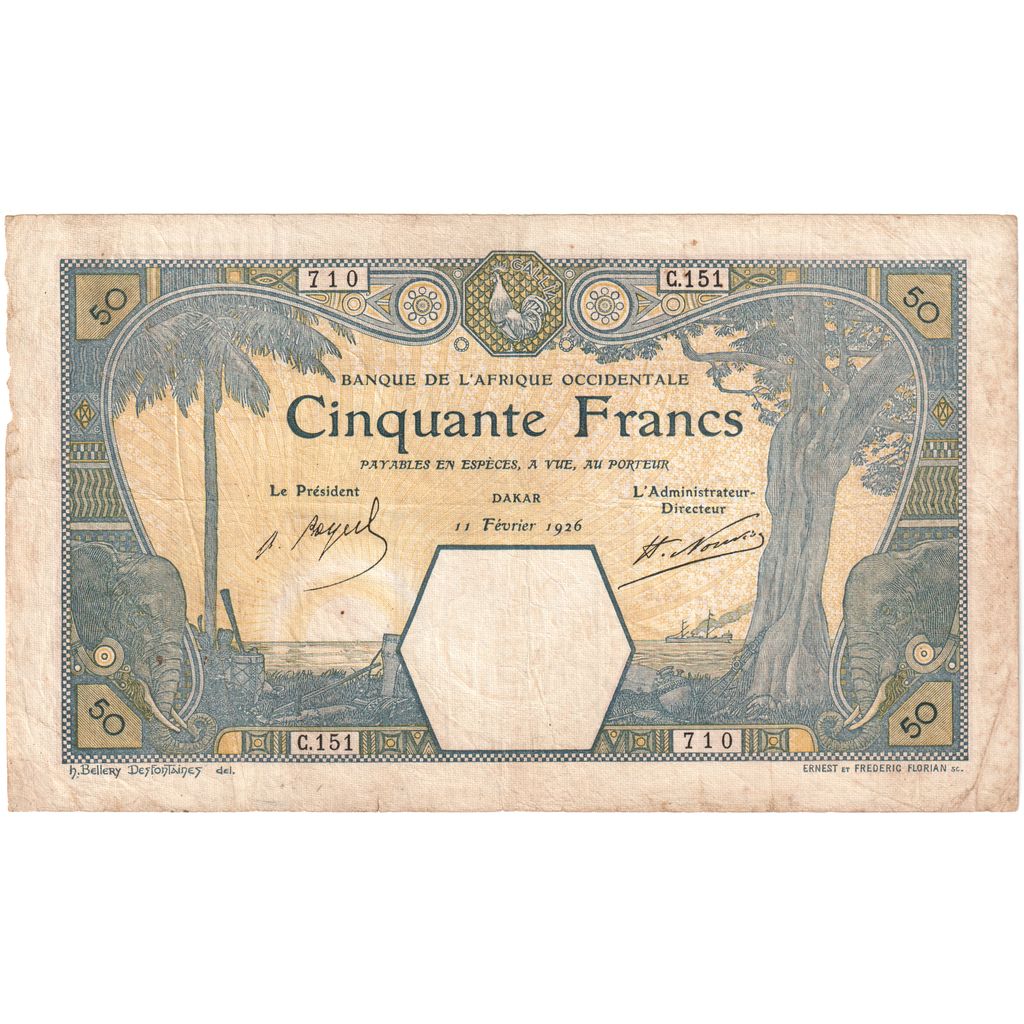 francúzska západná Afrika, 
  
  50 frankov, 
  
  1926-02-11