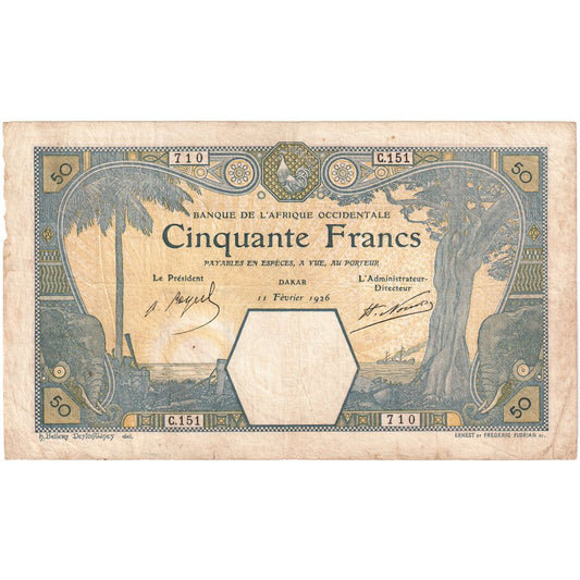 francúzska západná Afrika, 
  
  50 frankov, 
  
  1926-02-11