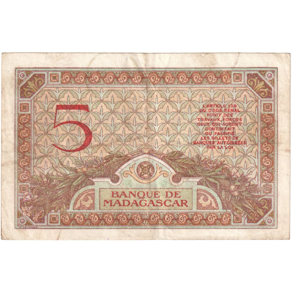 Madagaskar, 
  
  5 frankov, 
  
  1937-1947